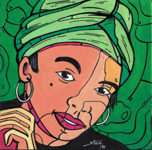 Projet "ELLES ONT TOUTES UN GRAIN !", peintures &agrave; l'acrylique, 30x30 cm par STOON 2024.